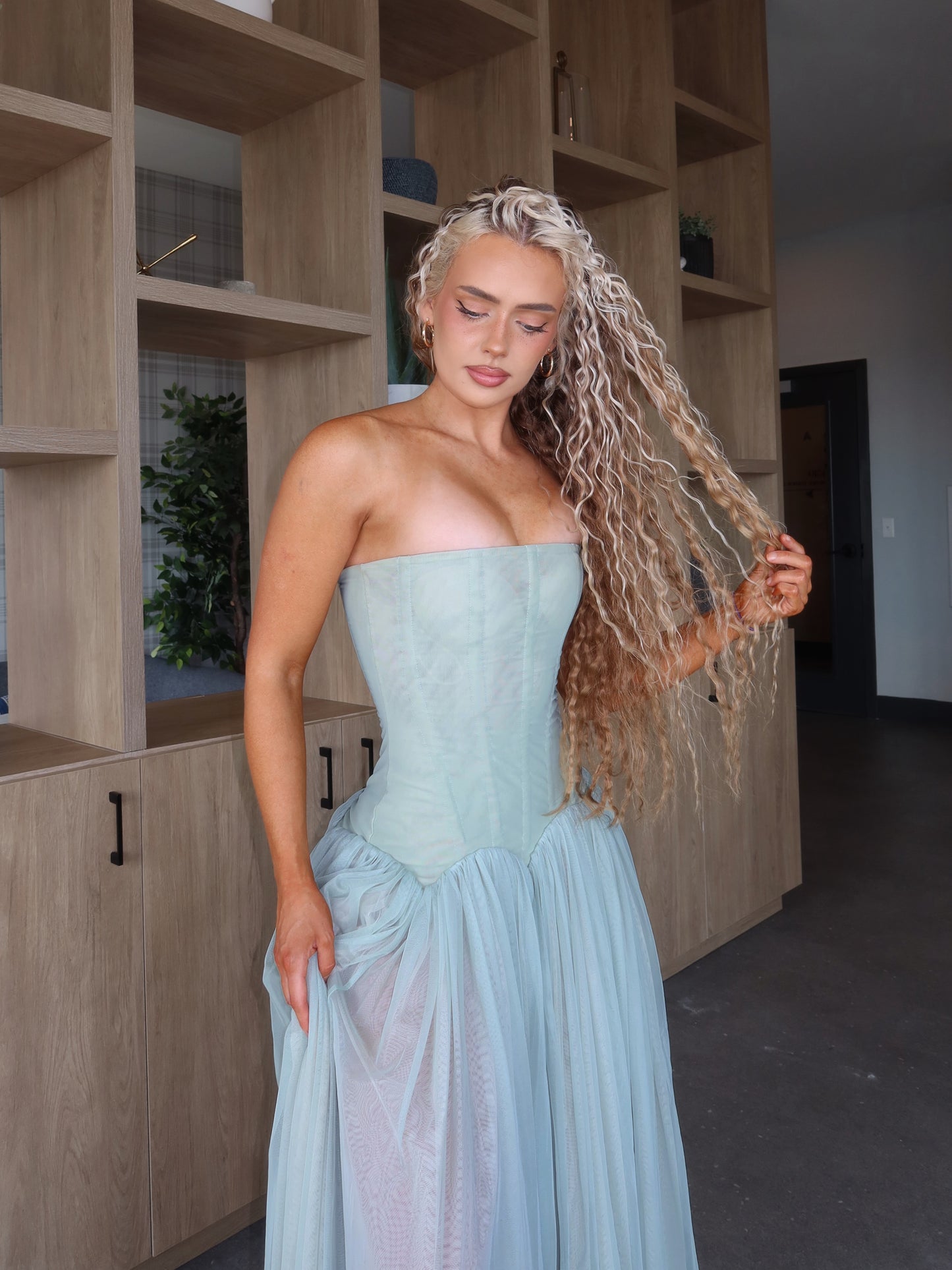 Strapless A Line Maxi Dress Blue HV0086