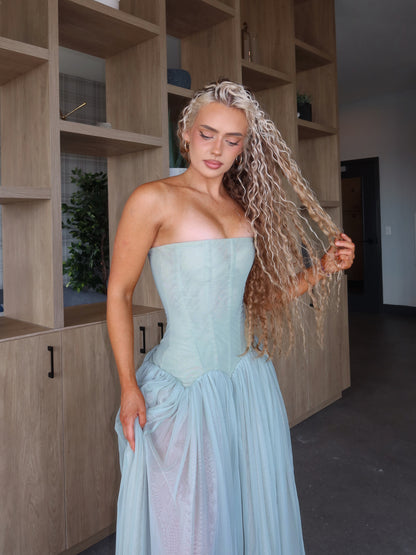 Strapless A Line Maxi Dress Blue HV0086