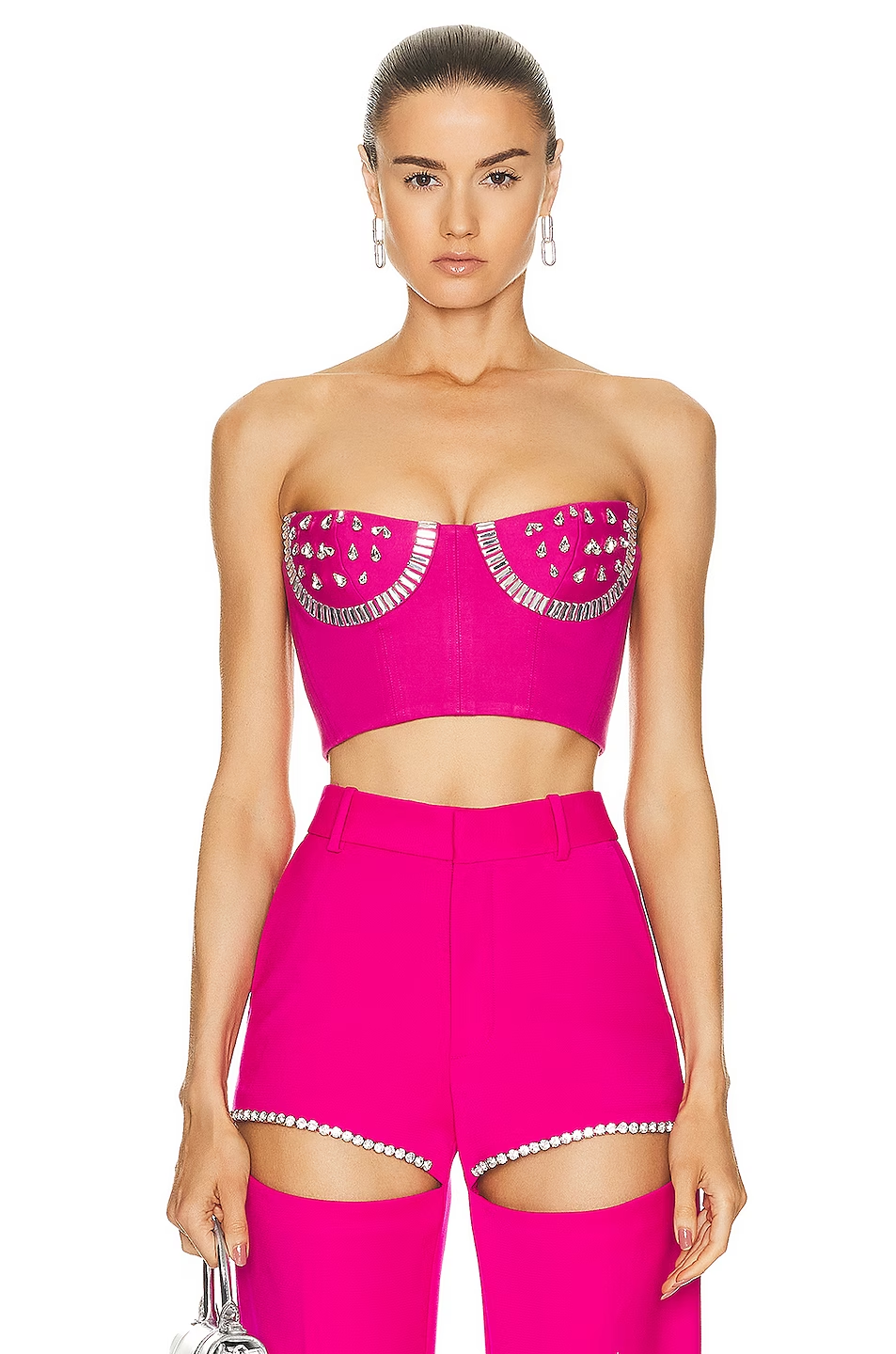 Strapless Crystal Bustier Two Piece Jumpsuit Hot Pink HV9772