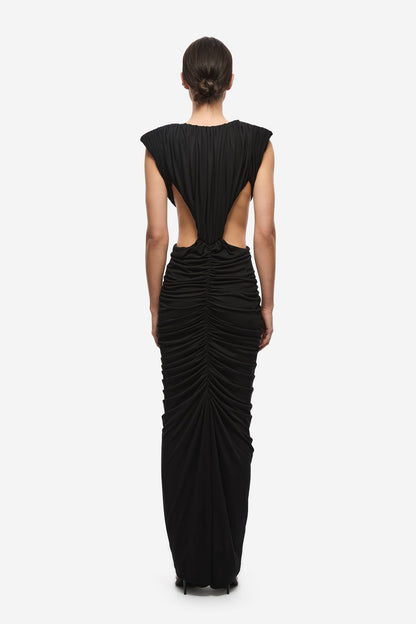 Draped Cut Out Sides Maxi Dress Black HV3141