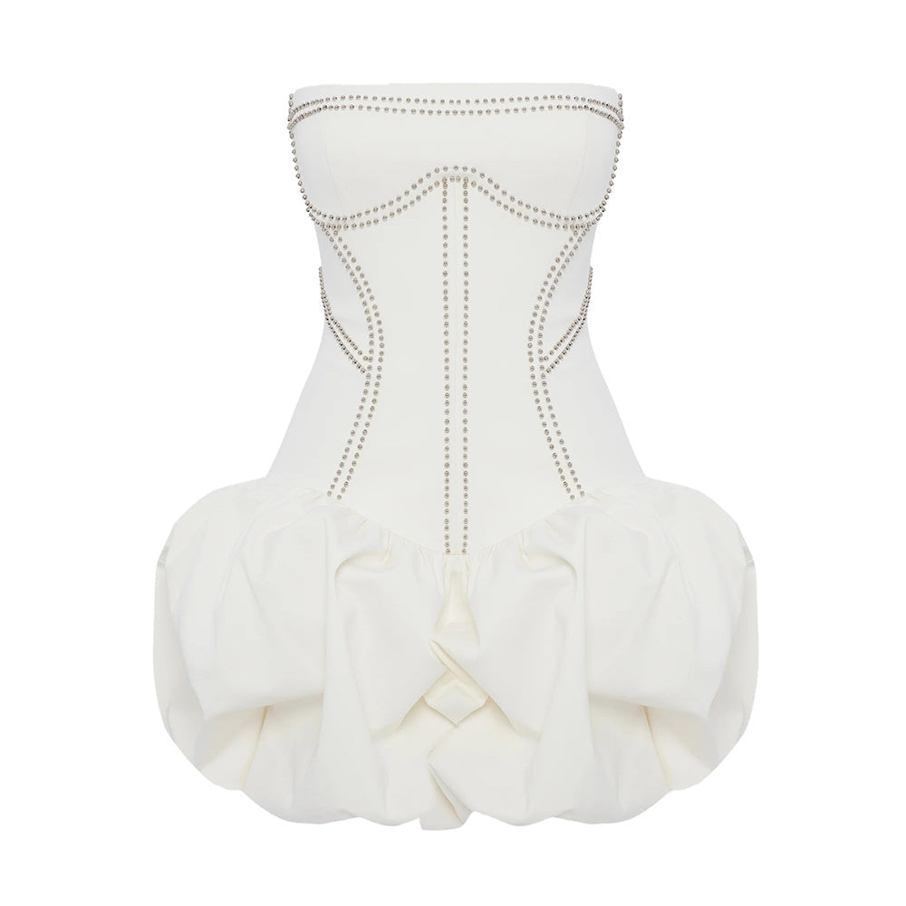Strapless Studded Puff Dress White HV2599
