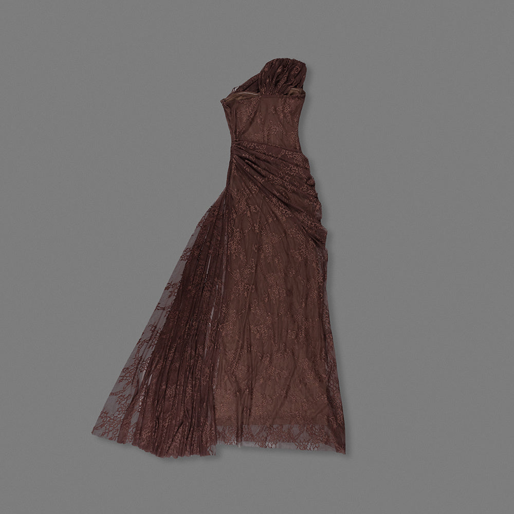 One Shoulder Draped Lace HV2677