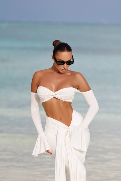 Long Sleeve Bardot Two Piece Maxi Dress White HV2658