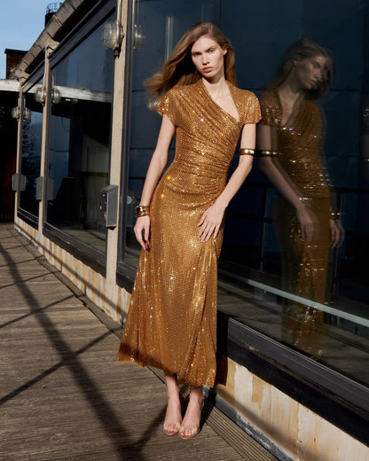 Short Sleeve Embellished Maxi Dress HV2821