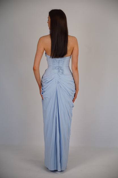 Strapless Draped Design Corset Maxi Dress Blue HV2964