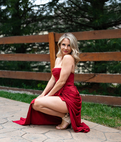 Strapless Draped Corset Maxi Dress HV0107