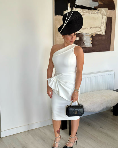 One Shoulder Draped Midi Dress White HV0003