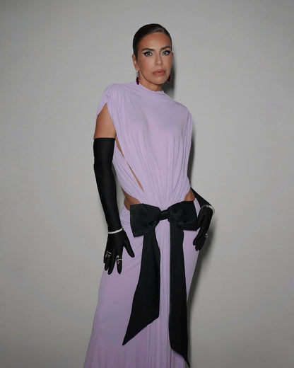 Bow Backless Maxi Dress Lavender HV2269