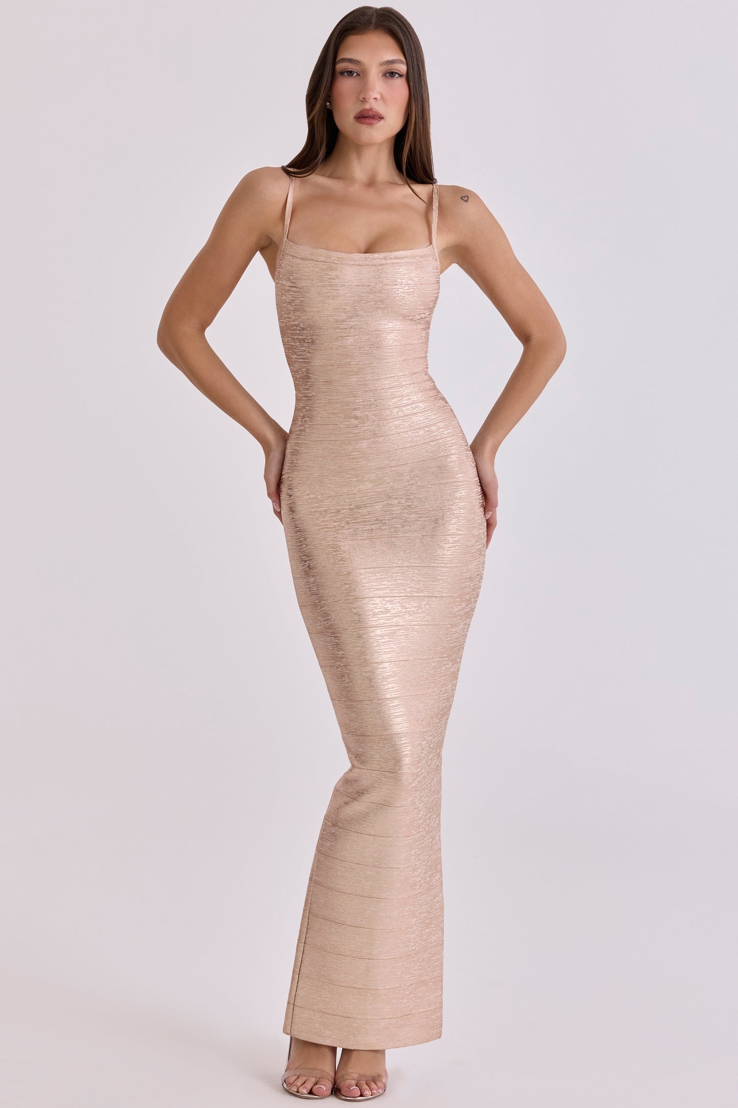 Woodgrain Foil Print Maxi Dress Gold HV2942