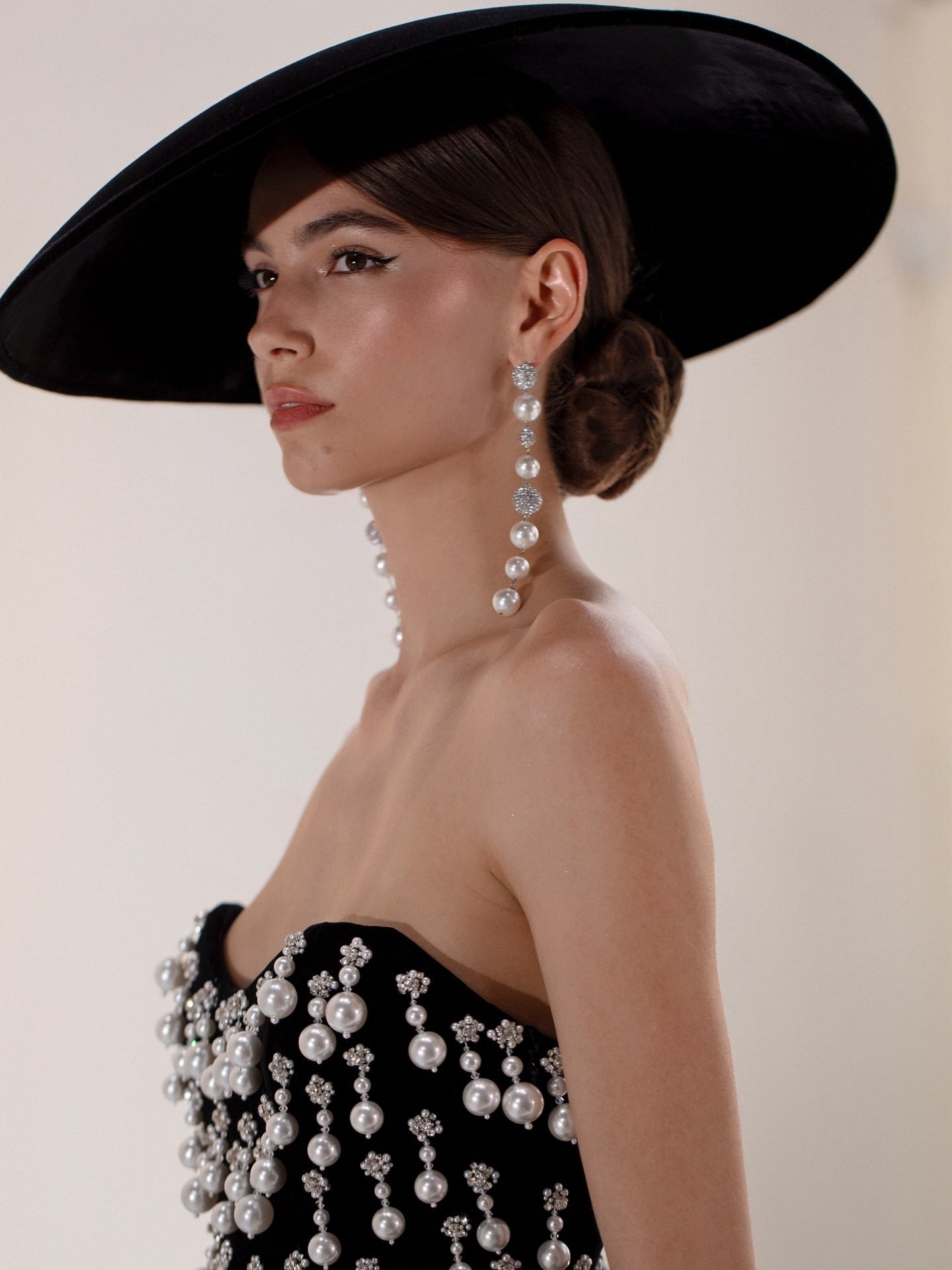 Strapless Crystal Pearl Embellished Dress Black HV2610