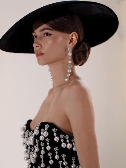 Strapless Crystal Pearl Embellished Dress Black HV2610