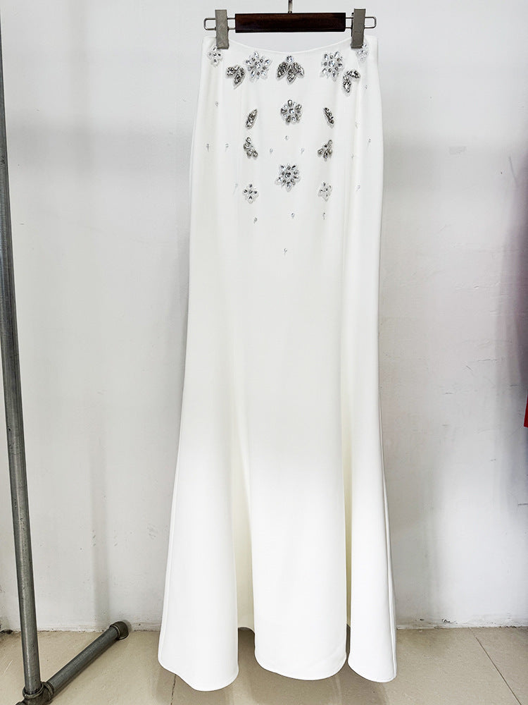 Crystal Flower Detail Two Piece Maxi Dress White HV2710