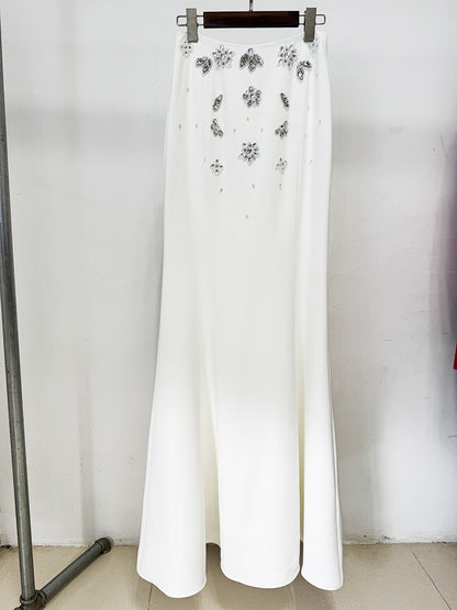 Crystal Flower Detail Two Piece Maxi Dress White HV2710