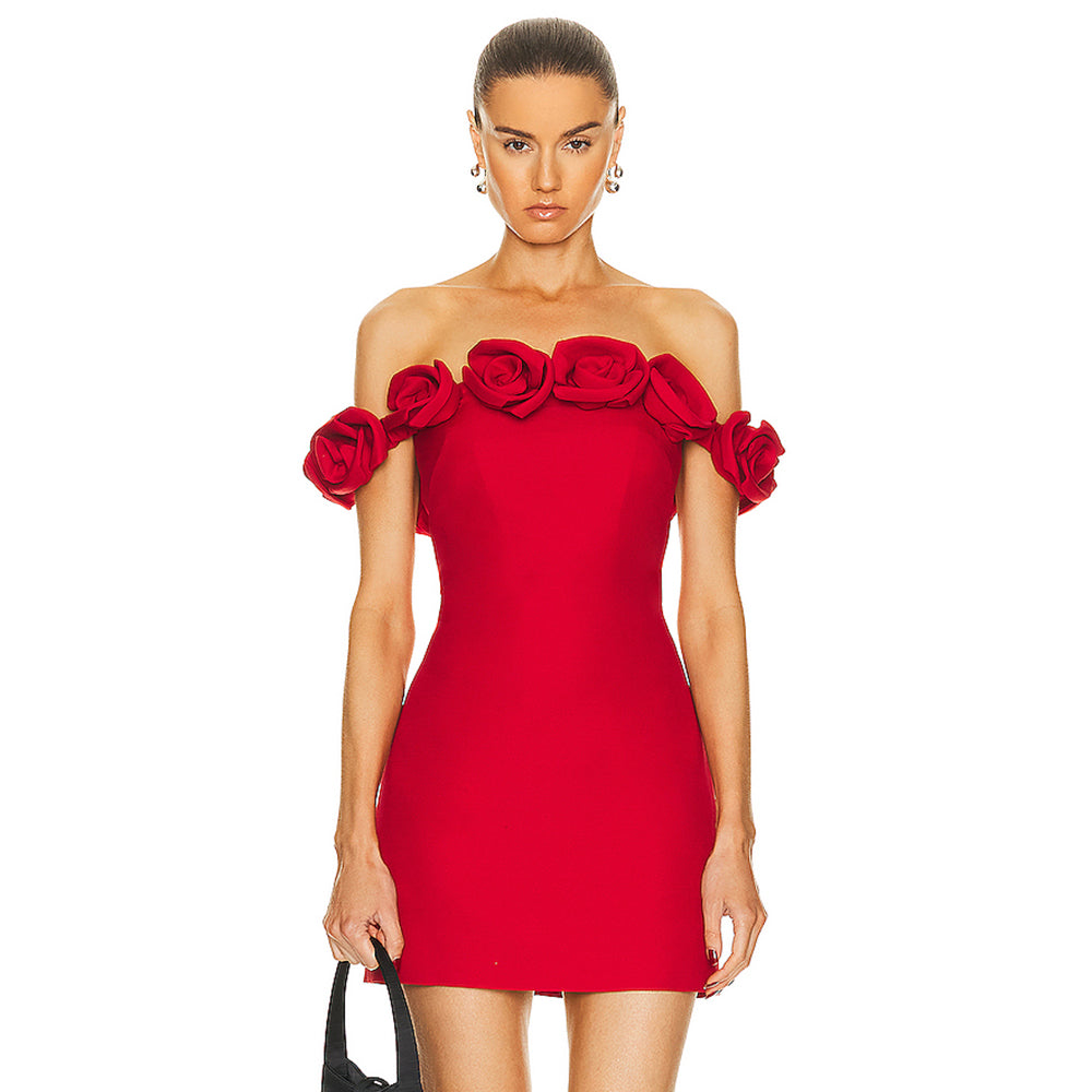 Rose Bardot Dress Red HV1153