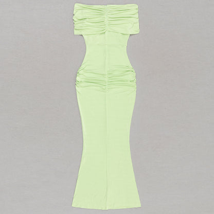 Off Shoulder Ruffle Detail Maxi Dress Green HV9418