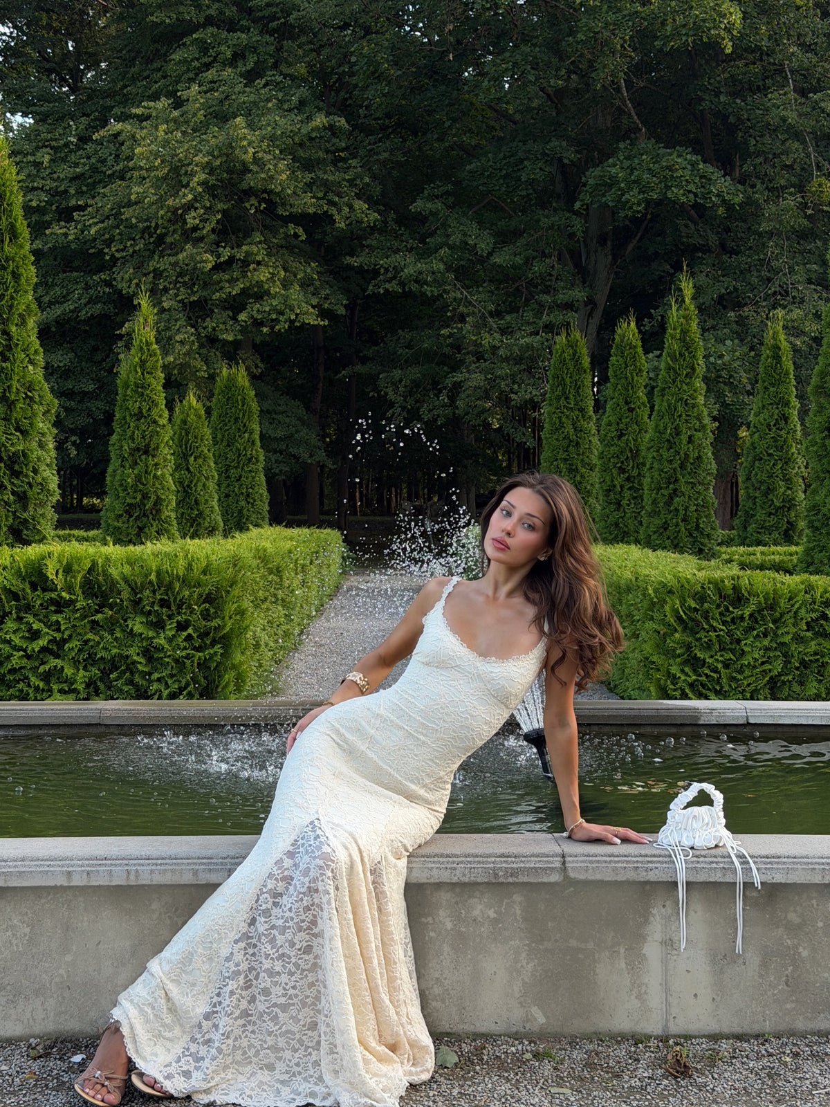 Strappy Lace Maxi Dress Ivory HV0161