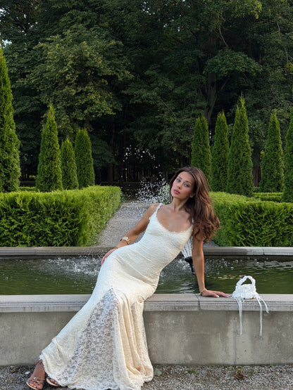 Strappy Lace Maxi Dress Ivory HV0161