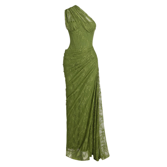 One Shoulder Draped Lace Maxi Dress HV2677