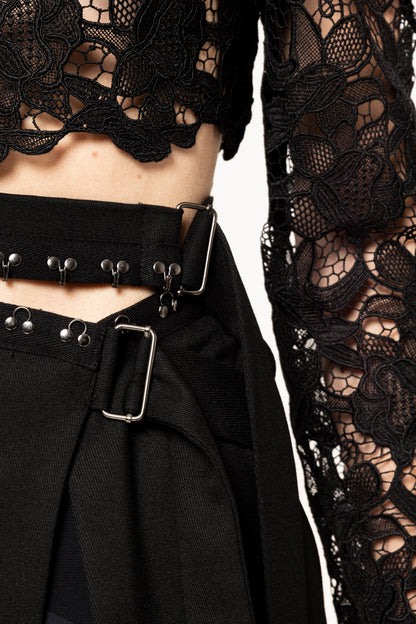 Long Sleeve Lace Midi Two Piece Dress Black HV0052