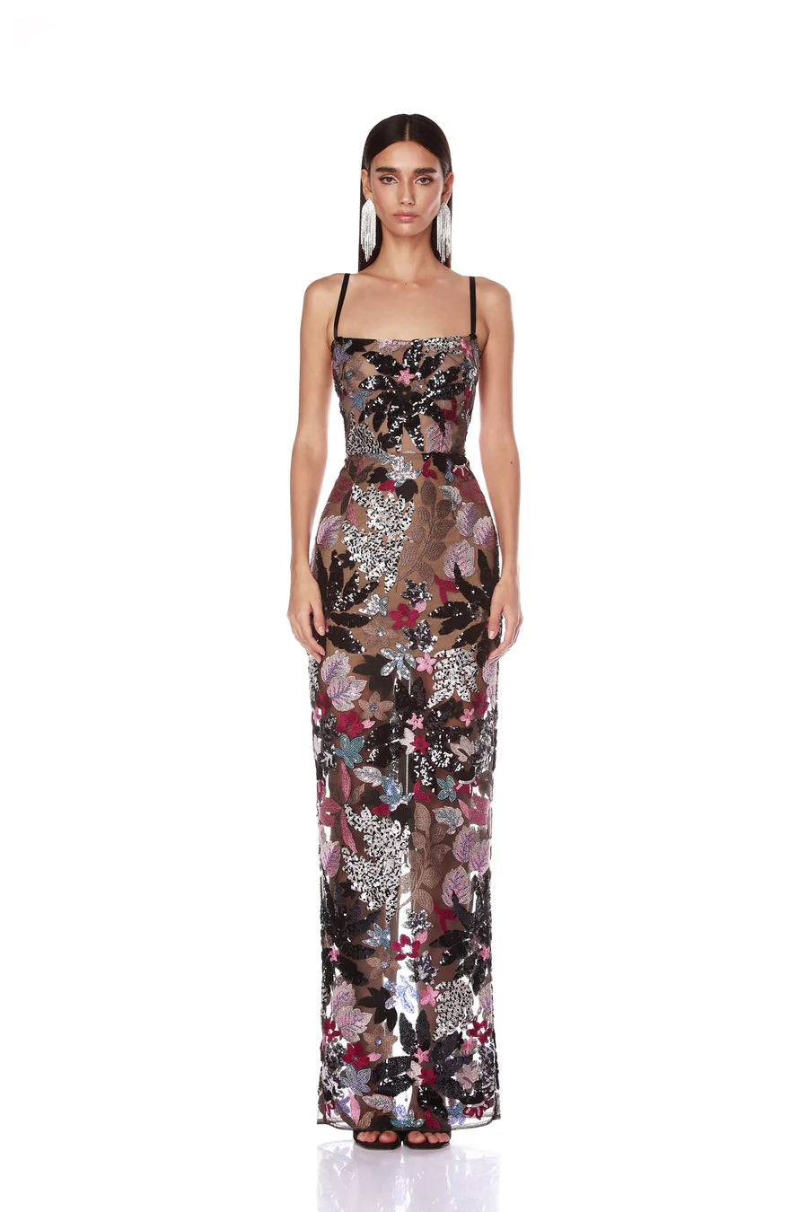 Floral Sequin Embroidered Maxi Dress HV1699