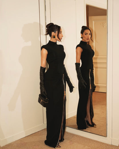 Zipper Detail Maxi Dress Black HV2892