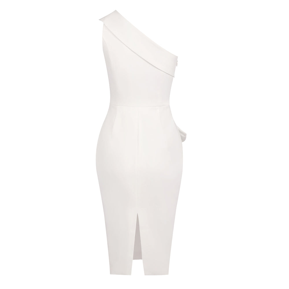 One Shoulder Draped Midi Dress White HV0003