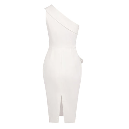 One Shoulder Draped Midi Dress White HV0003
