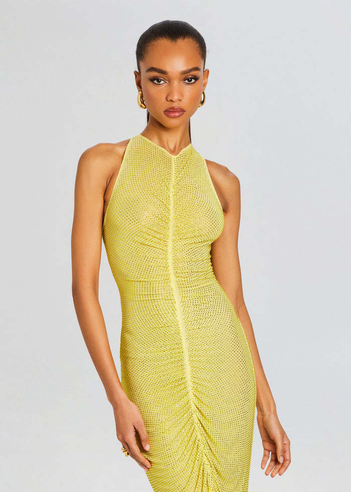 Embellished Ruched Maxi Dress Yellow HV2508