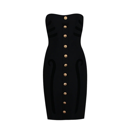 Strapless Button Dress Black HV9325