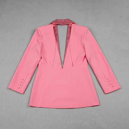 Embellished Backless Blazer Dress Hot Pink HV9323