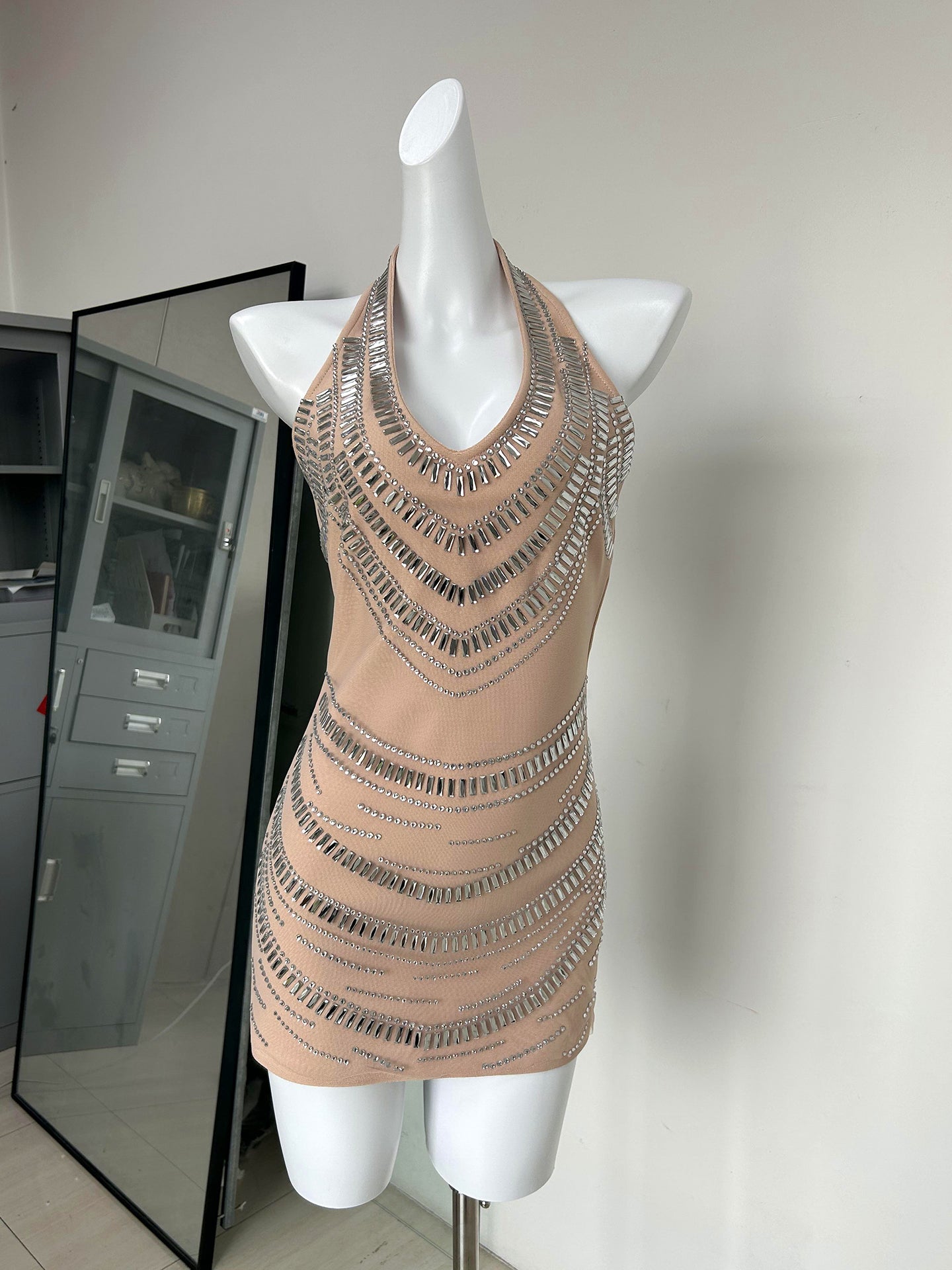 Halter Embellished Dress Nude HV3182