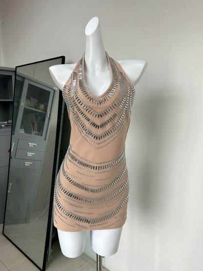 Halter Embellished Dress Nude HV3182