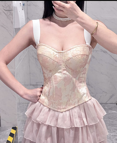 Floral Structured Bustier Top Pink White HV3037