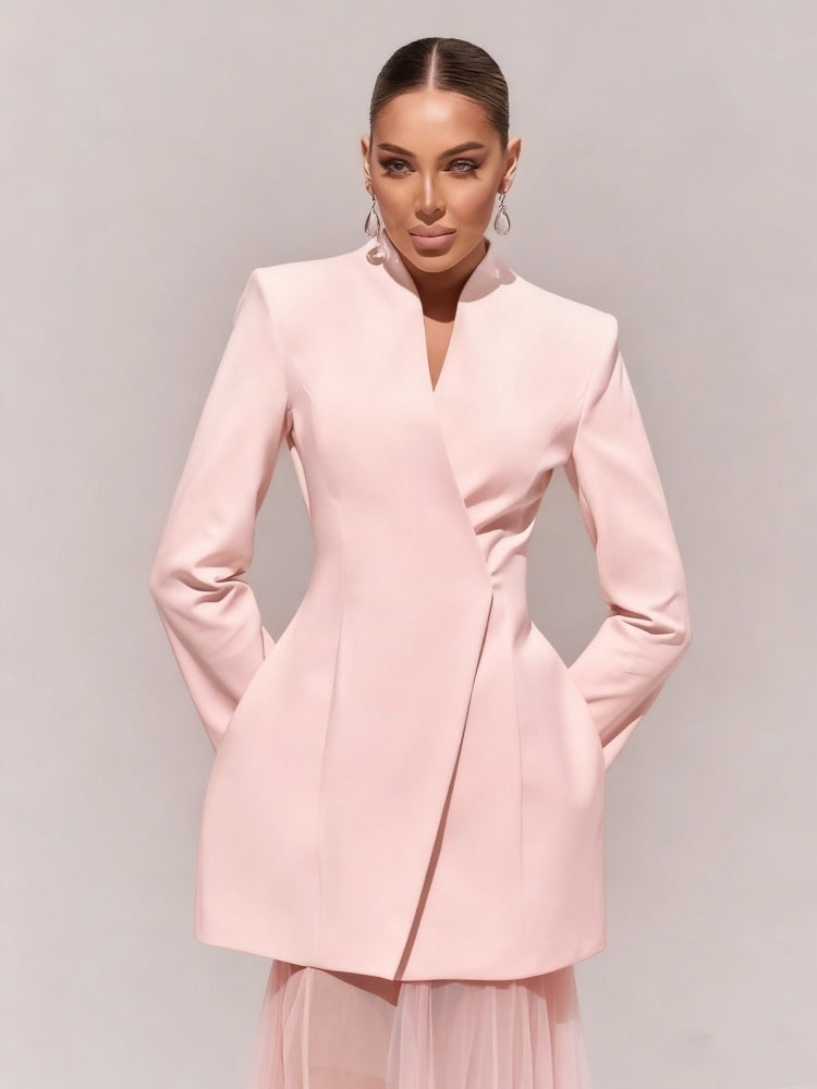 Long Sleeve Mesh Maxi Two Piece Dress Pink HV2572