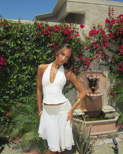 Halter A Line Two Piece Dress Ivory HV2542