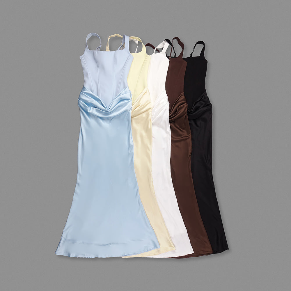 Draped Corset Maxi Dress Light Blue HV0071