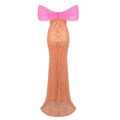 Bardot Sequin Maxi Dress Orange Hot Pink HV1497