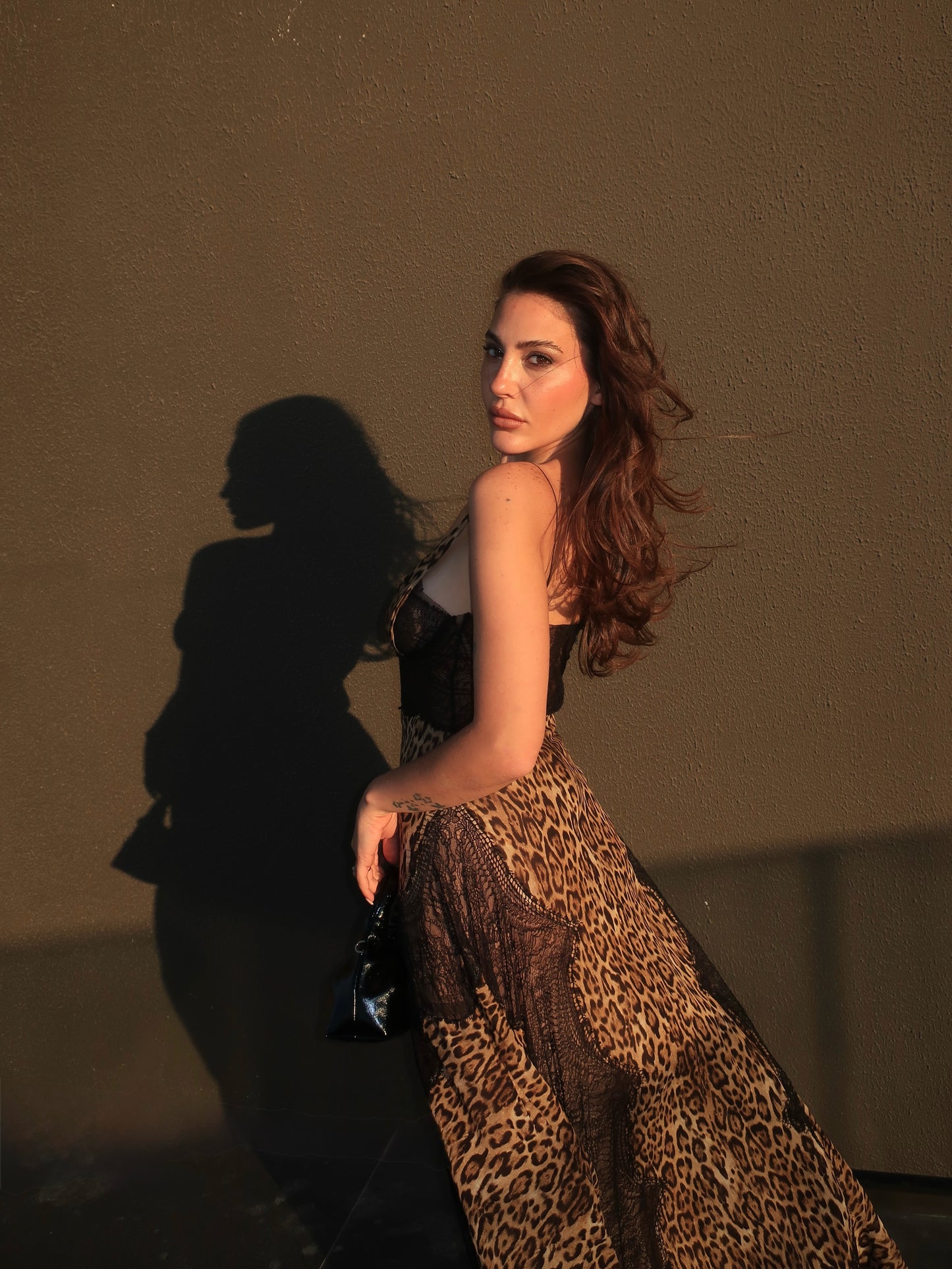 Animal Print Lace Insert Maxi Dress HV3144