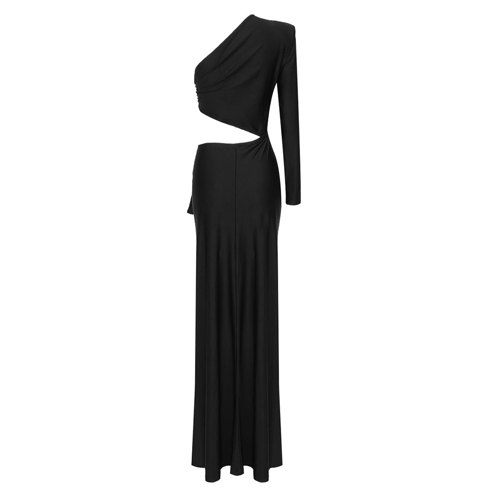 One Sleeve Cut Out Maxi Dress Black HV9025