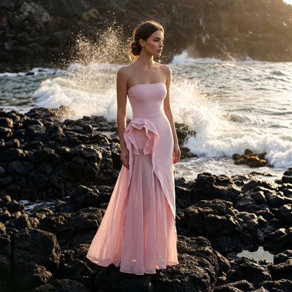 Strapless Floral Detail Maxi Dress Pink HV3115
