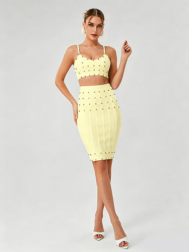 Studded Structured Midi Two Piece Dress HV3036