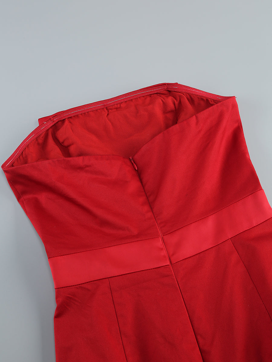 Strapless Bow Detail Midi Dress Red