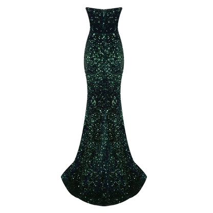 Strapless Crystal Sequin Mermaid Maxi Dress  HV1508