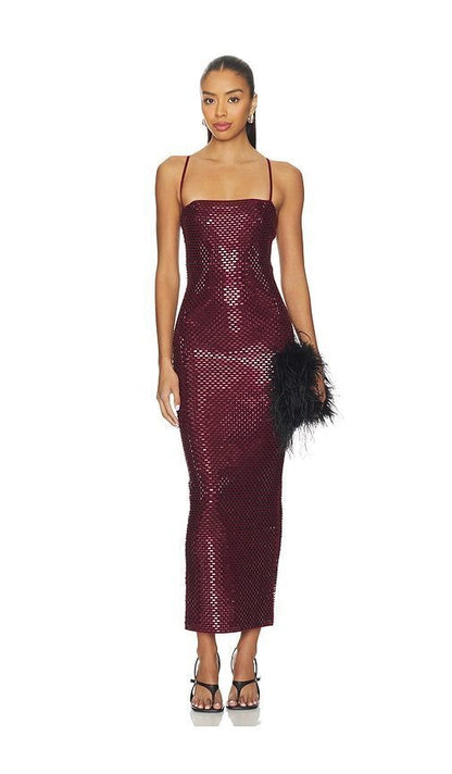Embellished Maxi Dress Burgundy HV2725