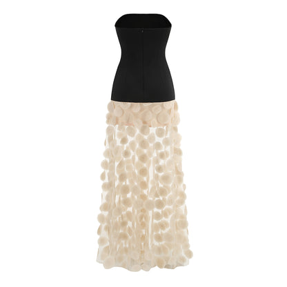 Strapless A Line Maxi Dress Black Ivory HV2067