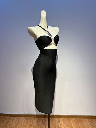 Halter Bustier Midi Dress Black HV3044