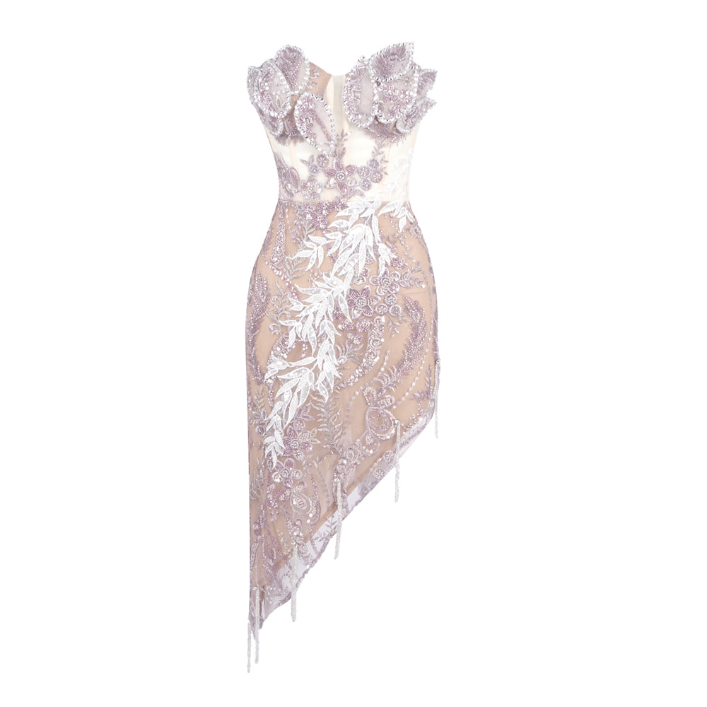 Strapless Sequin Floral Dress Pink HV2225