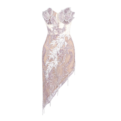 Strapless Sequin Floral Dress Pink HV2225