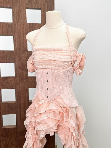 Halter Corset Ruffle Maxi Dress HV3047