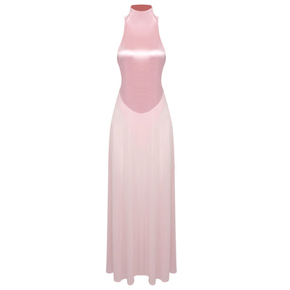 Halter A Line Maxi Dress Pink HV1567